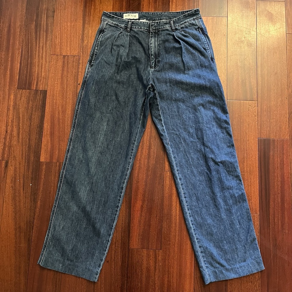 Orvis Jeans Men 34x34 Blue Pleated Medium Wash Relaxed 100% Cotton Y2k Vintage